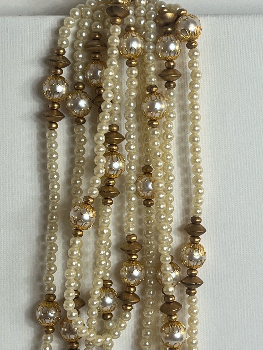 VTG Faux Pearl Gold Filigree Bead Christmas Tree Garland 15 FT Hollywood Regency